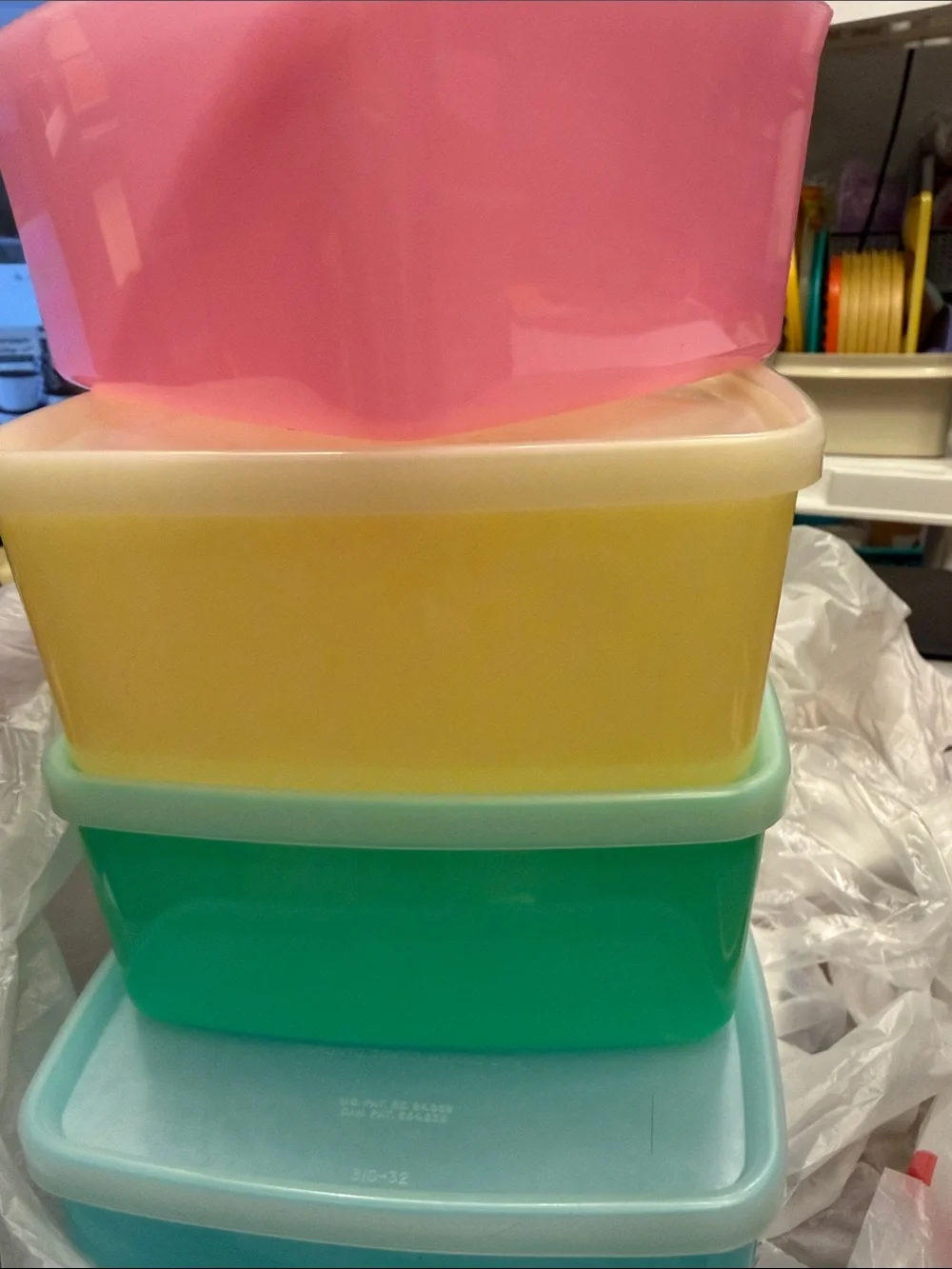 Tupperware Pastel Storage Quartet - Blue Green Yellow Pink